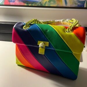 Kurt Geiger Yellow and Green Crossbody Bag with Gold Chain